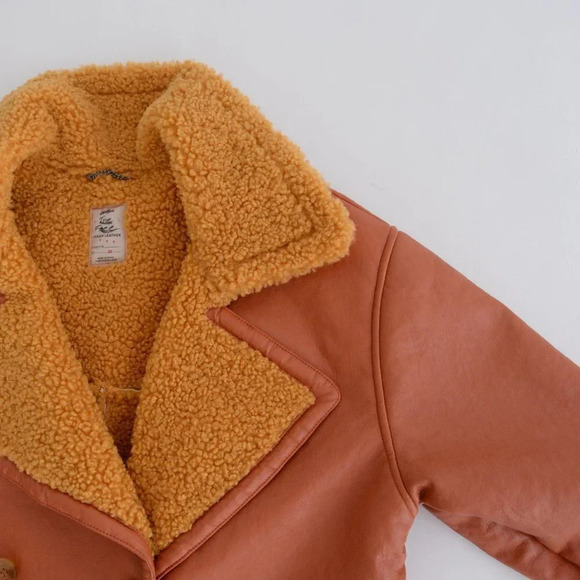 We The Free Kaja Vegan Bonded Leather Peacoat Rust Bomber Jacket Boho M - Picture 7 of 12